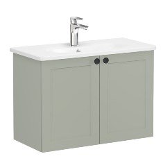 Vitra Root Classic 68658 Lavabo Dolabı, Kapaklı, 80 Cm, Dar, Mat Retro Yeşil, Yuvarlak Lavabolu